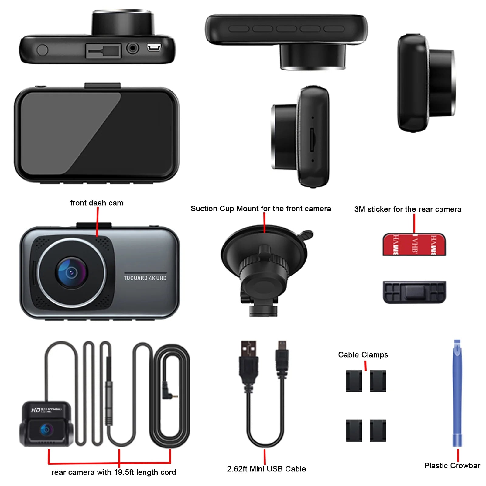 4K Dash Cam Front and Rear 3 Inch Dual Camera