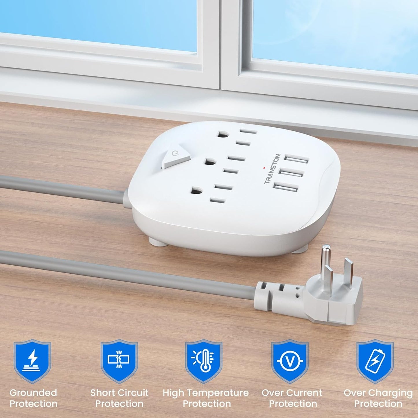 Power Strip 3 Outlets and 3 USB Ports with Switch Control