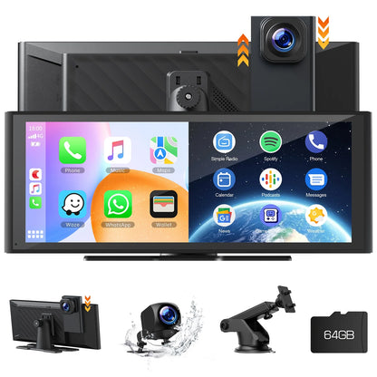 Wireless 9.26'' Carplay Screen for Car with 4K Dash Cam