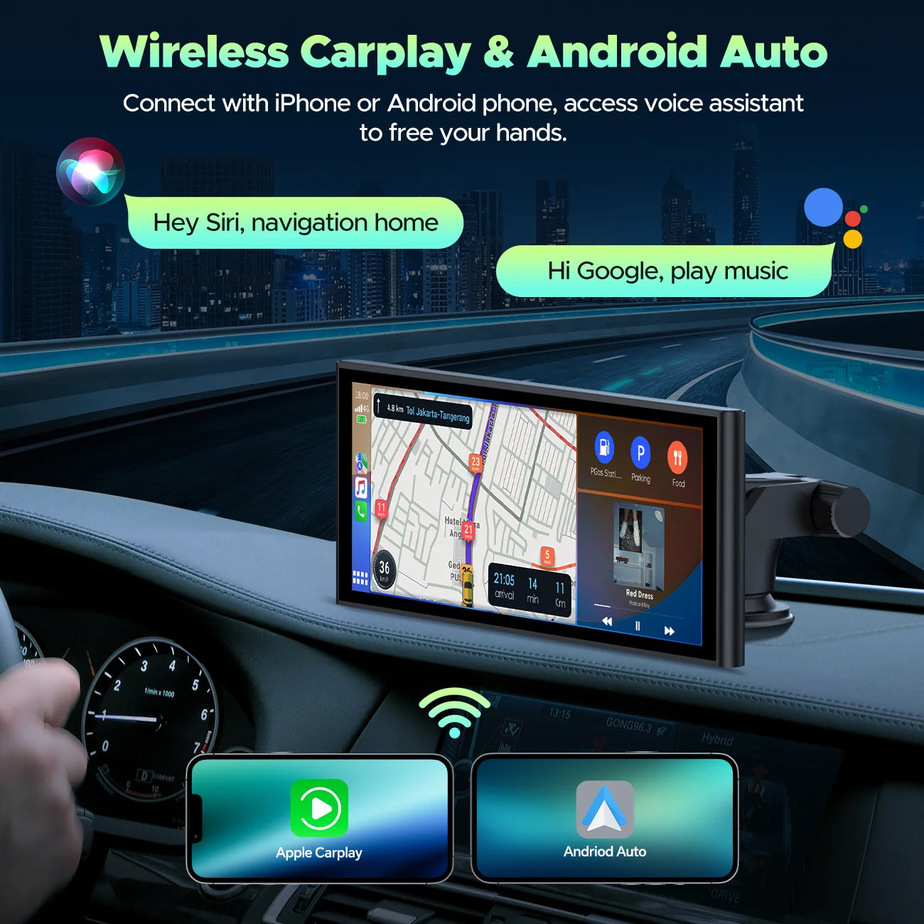 Wireless 9.26'' Carplay Screen for Car with 4K Dash Cam