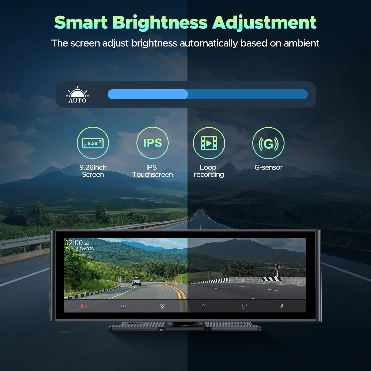 Wireless 9.26'' Carplay Screen for Car with 4K Dash Cam