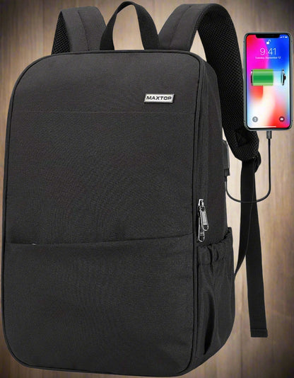 Deep Storage Laptop Backpack with USB Charging Port[Water Resistant] College Computer Bookbag Fits 15 Inch Laptop Black