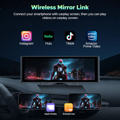 Wireless 9.26'' Carplay Screen for Car with 4K Dash Cam