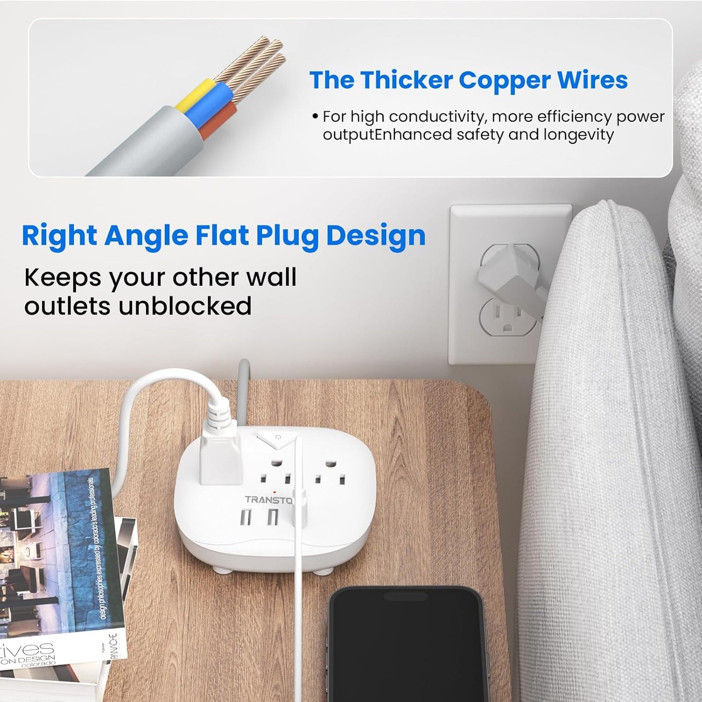 Power Strip 3 Outlets and 3 USB Ports with Switch Control